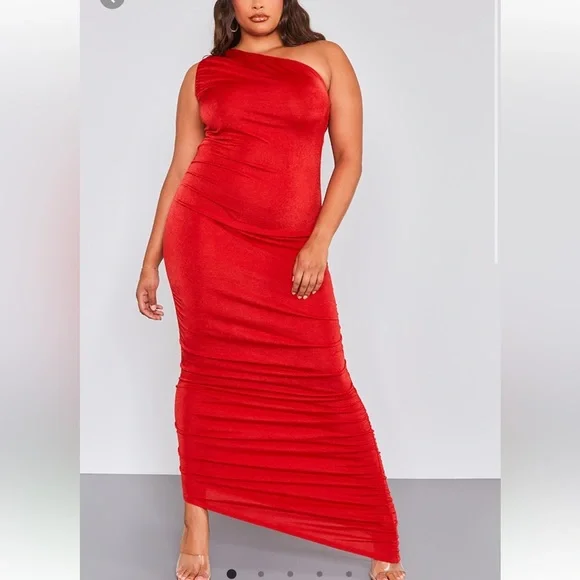 strapless open back dress Paloma One Shoulder Draped Mini Dress in Red main image 1